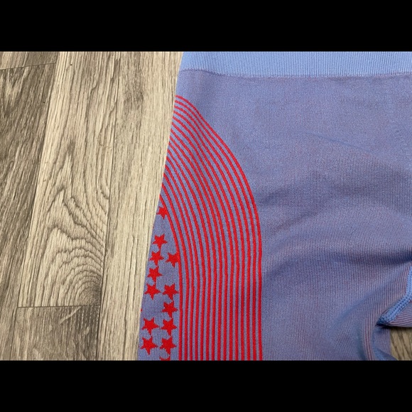 Fabletics Seamless Stars and Stripes Blue and Red 7/8 Leggings - Picture 8 of 14